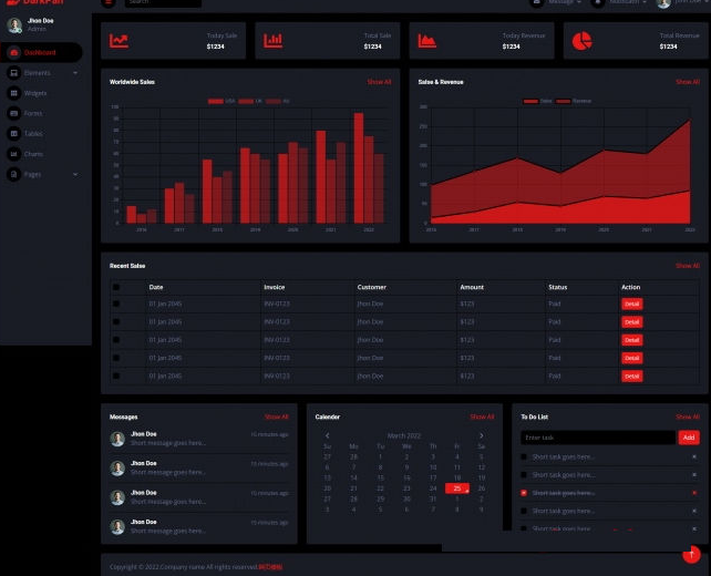 新版炫酷黑色后台数据统计Bootstrap5模板