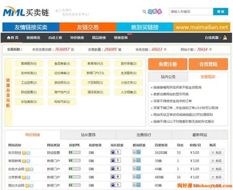 Thinkphp友链交易买卖平台源码 仿Alivv友链平台源码 友链买卖系统