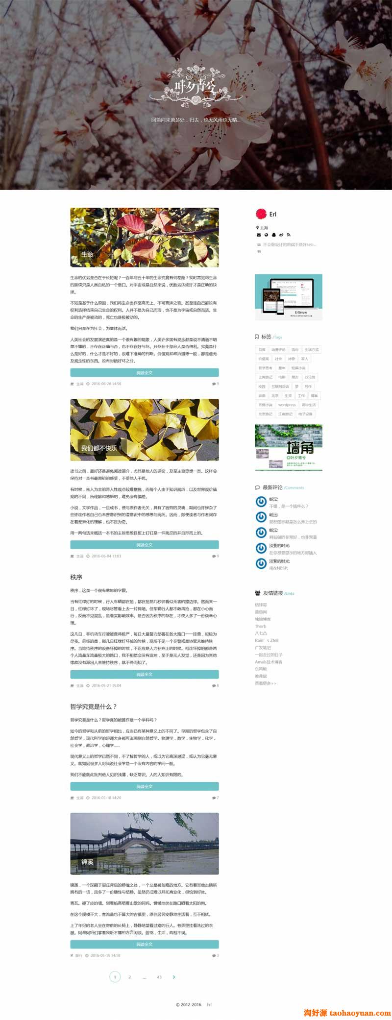 WordPress极简风格主题 – ErlSimple