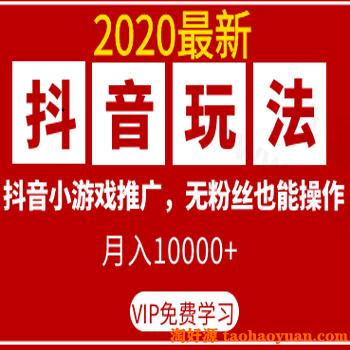 2020最新抖音玩法：抖音小游戏推广，无粉丝也能操作，月入10000+